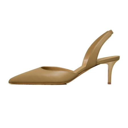 XYD Women Fashion Kitten Heel Slingback Ankle Strap Pumps Pointed Closed Toe Slip On Comfortable Formal Office Lady Shoes Size 4 Tan