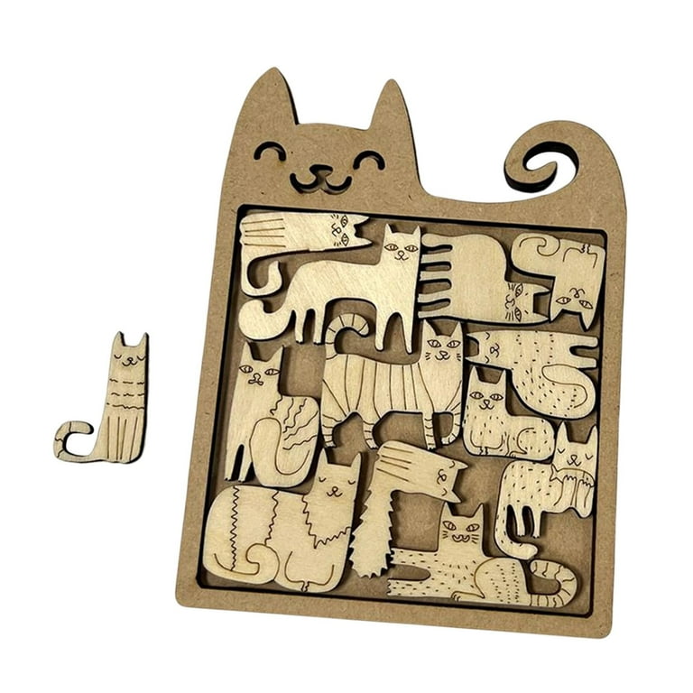 Cat 3D Wooden Puzzle Toy Montessori Toys Challenging Puzzle Problem Solving Jigsaw Puzzle Toy Wooden Jigsaw Puzzles for Girls Boys Toddlers Cute Cat
