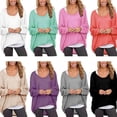 thumbnail image 2 of Women's Oversized Off Shoulder Pullover Tops Long Sleeve Loose Fit Waffle Knit Tops, 2 of 2