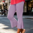 thumbnail image 2 of Yyeselk Women High Waisted Capri Flare Pants Slim Fit Solid Color Fashion Pleated Bell Bottoms Lightweight Stretch Yoga Leggings Purple XXL, 2 of 6