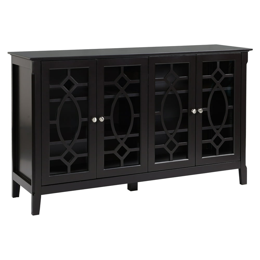 Wood Accent Sideboard Buffet Serving Storage with 4