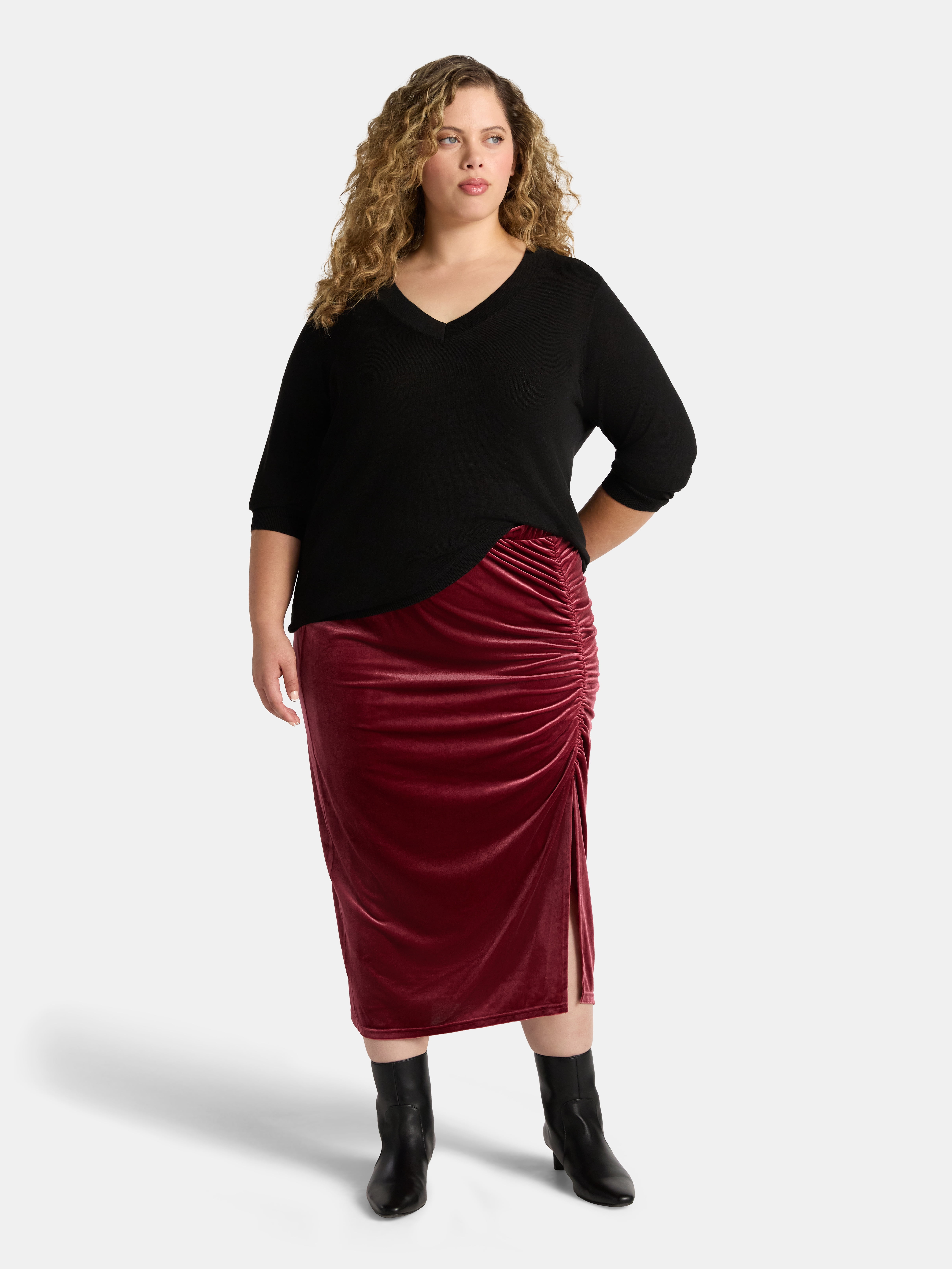 Terra & Sky Women's Plus Velvet Midi Skirt, Sizes 0X-5X