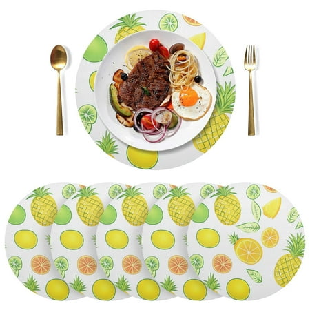

Round Placemats Plate Mats 15 Inch Non-Slip Heat Resistant Washable PVC Set Table Decoration for Kitchen Dining Mangoes and Pineapples Pattern