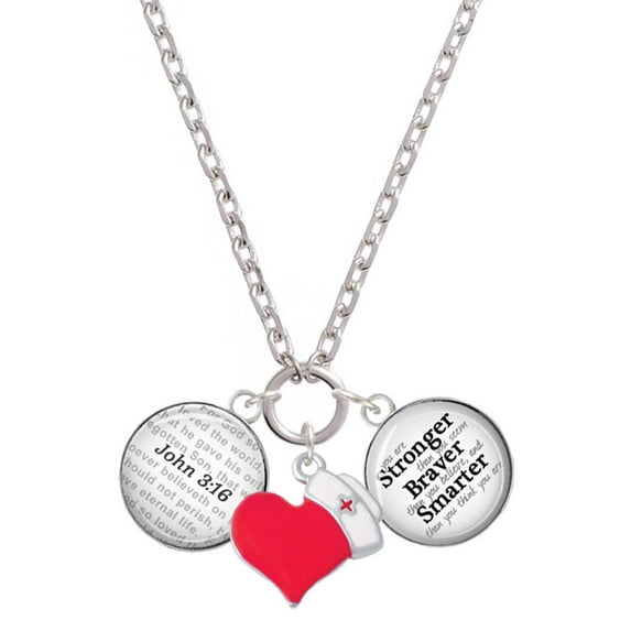 Delight Jewelry Silvertone Domed John 3:16 - Red Heart Nurse Strong Zoe Necklace