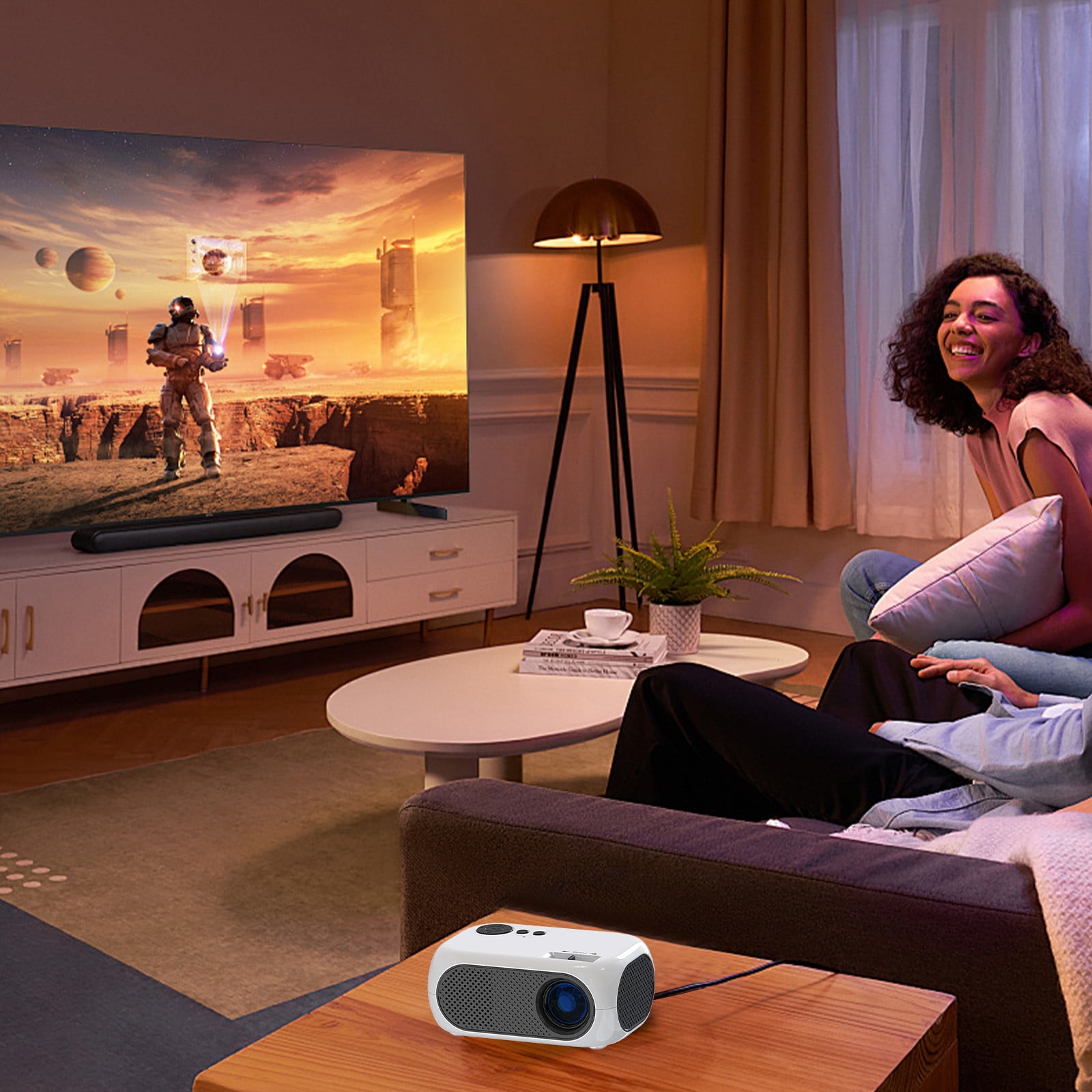 Nkmbld Full HD Portable Mini Projector, Household Portable Projector Supports 1080P Synchronize Smartphone Screen by WiFi/USB Cable for Home Entertainment