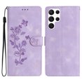 thumbnail image 1 of SaniMore Wallet Case for Samsung Galaxy S23 Ultra 6.8" 2023, PU Leather Embossed Flower Shockproof [Card Slots + Cash Pocket + Removeable Wrist Strap] Kickstand Full Protective Business Shell, Purple, 1 of 11