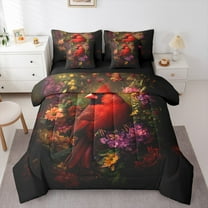 Feelyou Kawaii Robin Bird Twin Bedding Sets 7-Piece for Teen, Dreamy Groovy Flower Bedding Comforter Set, Rustic Farmhouse Animal Reversible Sheet Sets, Ultra Soft Home Decor