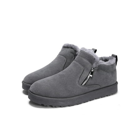 

Tenmix Mens Winter Shoes Slip On Snow Boots Round Toe Warm Shoe Plush Lining Loafers Walking Comfortable Lightweight Ankle Boot Gray 7