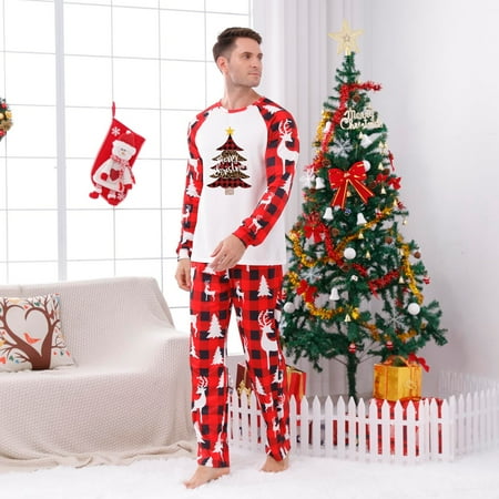 

Tepsmf Christmas Pajamas For Family Christmas Man Daddy Plaid Print Blouse Tops+Pants Family Clothes Pajamas Button Up Pajamas For Women Red