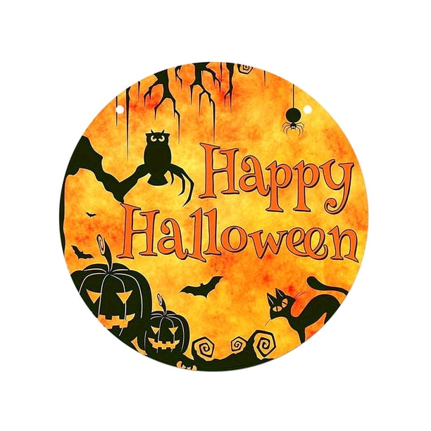 Letrero de bienvenida para puerta de Halloween Letrero de puerta de Halloween Suministros para fiestas de terror de Halloween Decoraciones redondas Feliz Halloween