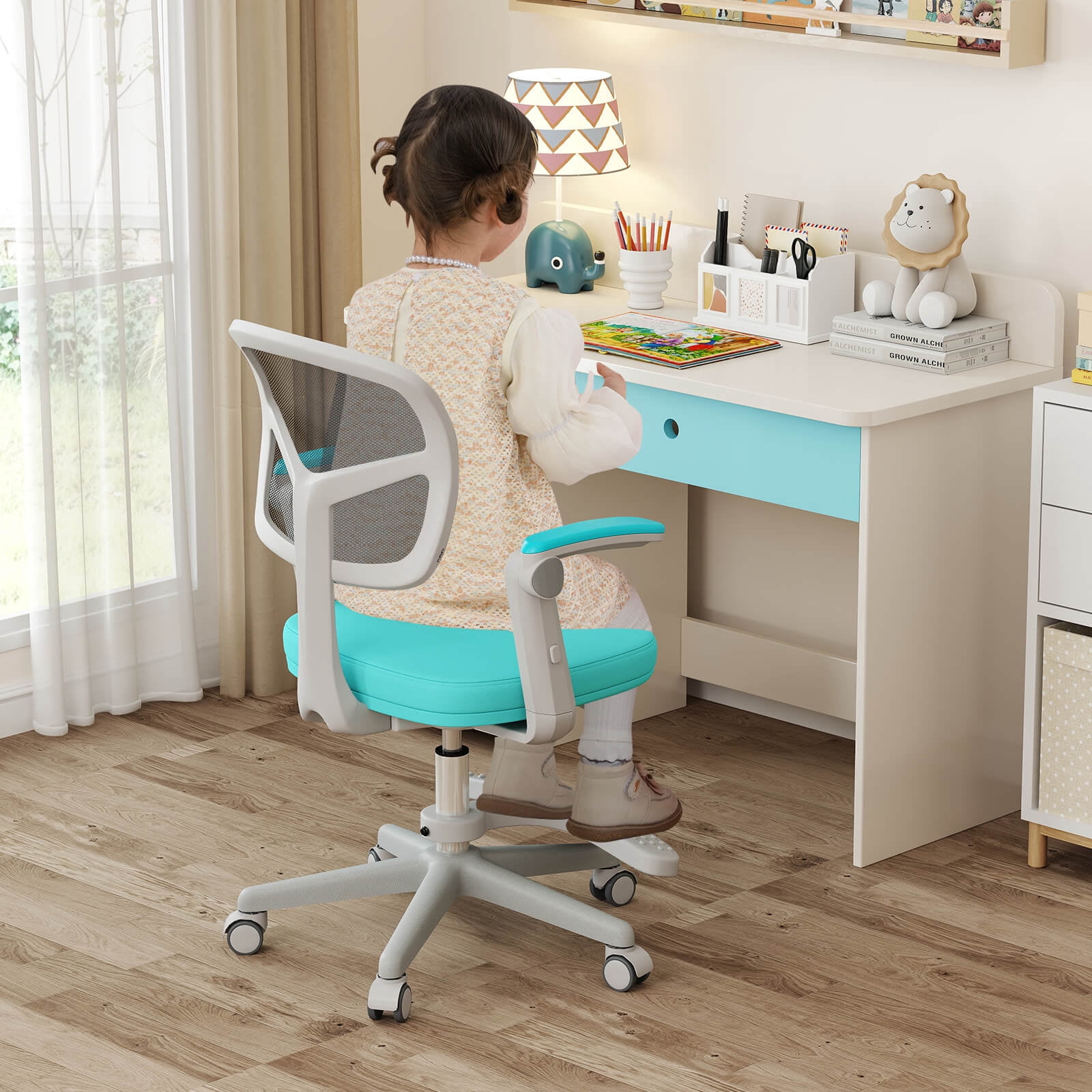 Costway Kids Desk Chair Children Study Chair with Adjustable Height, Armrest & Footrest Green