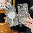 thumbnail image 3 of Zonrw Para Iphone 14 Funda Magnética Suave Lindo Lujo Leopardo Cheetah Patrón Chapado Glitter Bling Funda Para Teléfono Compatible Con Magsafe Transparente Contraportada A Prueba De Golpes Para Mujer, 3 of 5