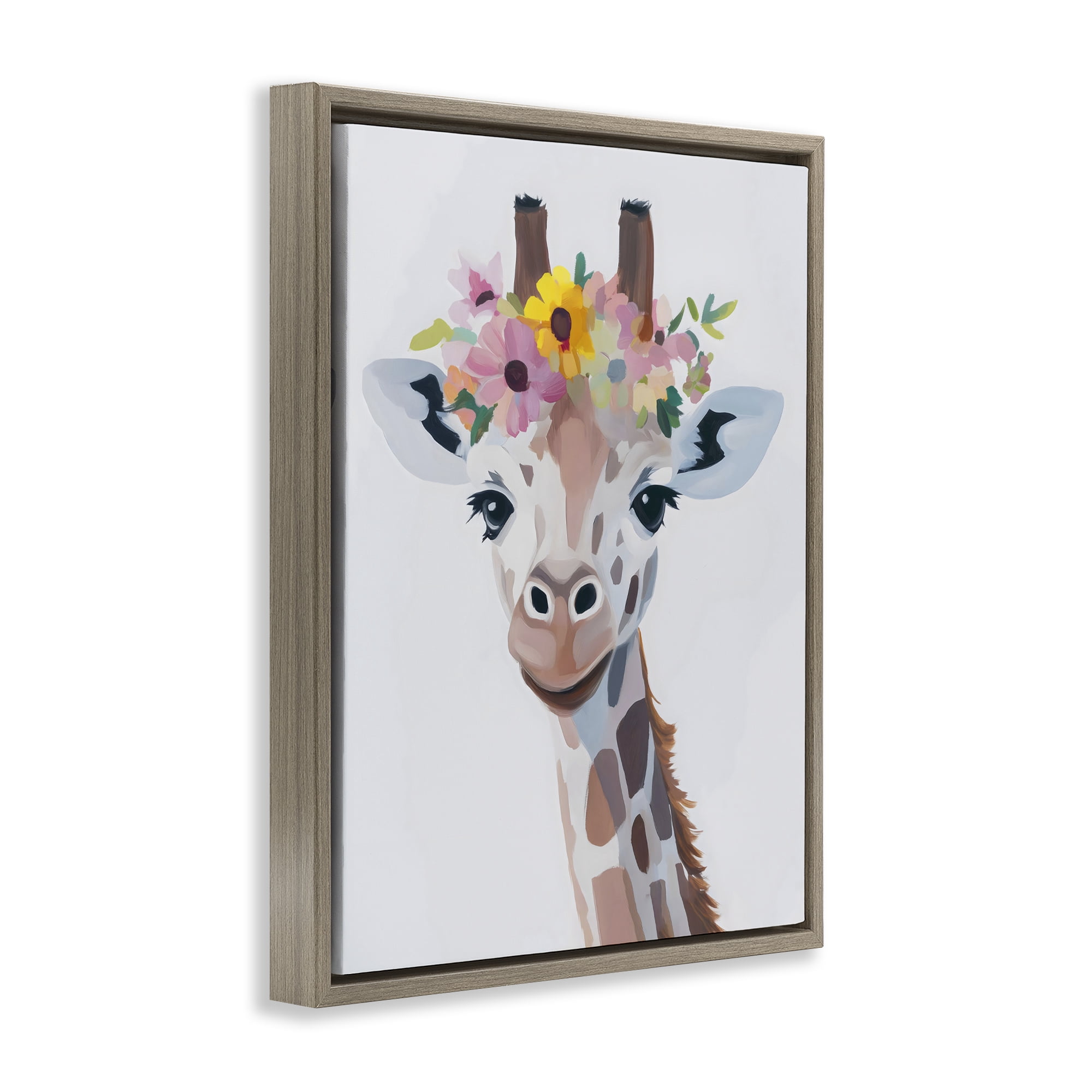 Stupell Industries Flower Crown Giraffe Brown Framed Floater Canvas Wall Art, design by The Prints Vibe