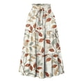 thumbnail image 2 of Women's Floral Print Maxi Skirt, High Waist Drawstring Tiered Flowy Skirt, Lightweight Boho Skirt for Beach, Music Festival and Summer,Beige,L, 2 of 7