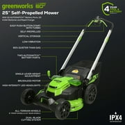 Greenworks 60V 25 Cordless Brushless Self-Propelled Mower + Two (2) 4.0Ah Batteries & Dual Port Charger