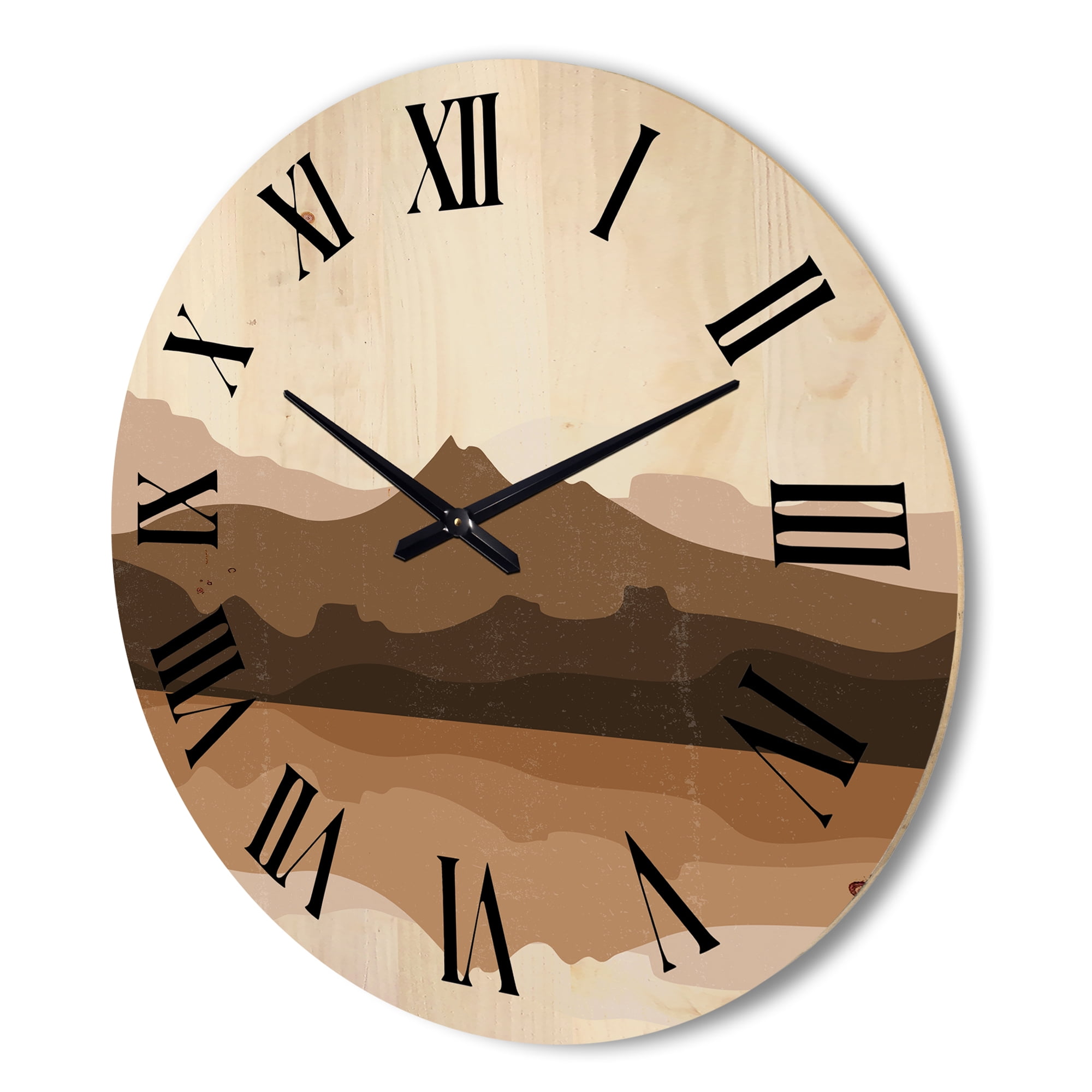 Designart 'Minimalist Brown Terracotta Landscape' Modern Wood Wall Clock