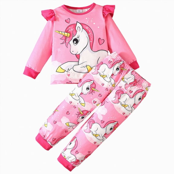 Wonitaaizi Girls Clothes Long Sleeve Unicorn Pajamas Top and Pants Fall Winter Outfits (1-2 Years,Pink)
