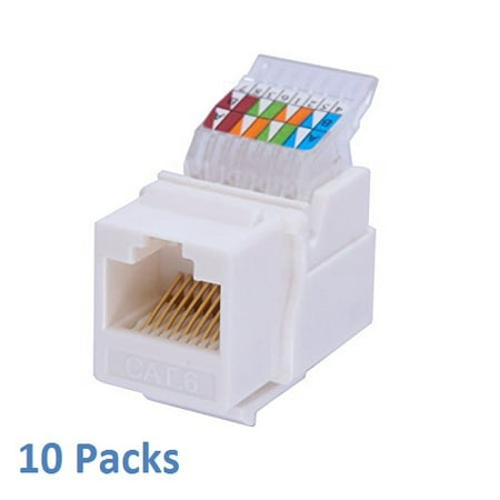 - CyberTech Compact Designed RJ45, CAT6/CAT5e Tool-less, Gold Plated Keystone Modular Jack in White, for 10-Gigabit Ethernet Network Cable Patch Panel Wall Plate with Standard Keystone Ports (10 Packs)