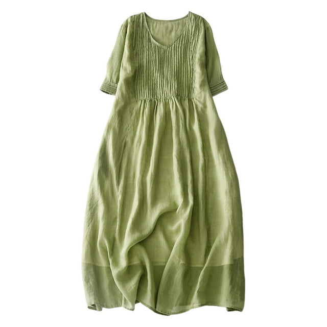 Robe Femme Couleur Unie Col en V Polyester Manches Courtes pour Usage Décontracté et Intérieur