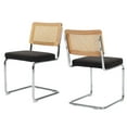 thumbnail image 6 of Hassch Dining Side Chairs Set of 2, Accent Kitchen Chairs with Rattan Back, Linen Padded Seat, Sturdy Cantilever Stainless Steel Base, for Living Room, Home Office (Black), 6 of 9