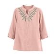 thumbnail image 4 of Neewe Womens Embroidery 3/4 Sleeve Tops Cotton Linen Shirts V Neck Lace Casual Loose Fit Blouses Boho Fashion, 4 of 8