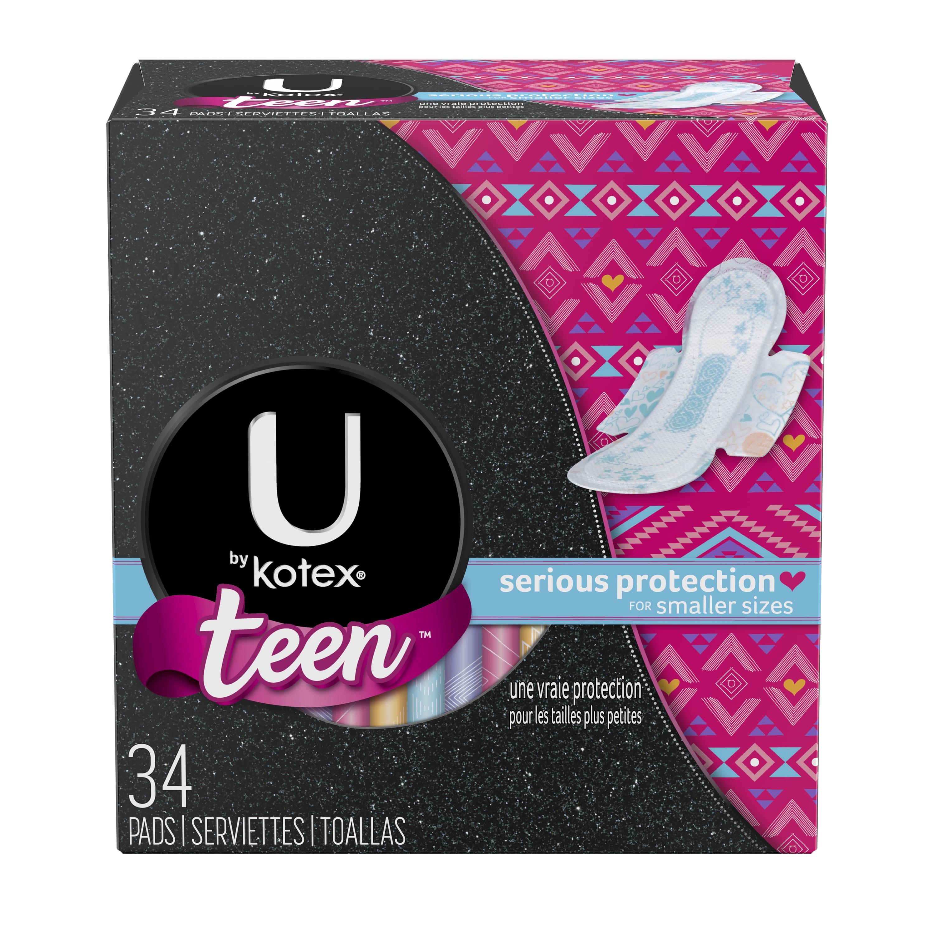 U by Kotex Ultra Thin Teen Pads with Wings, Unscented, 34 Ct