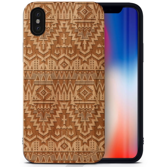 Case Yard Wooden Case Outside Soft TPU Silicone, Slim Fit Shockproof Wood Protective Phone Cover for Girls Boys Men and Women, Supports Wireless Charging Carpet Pattern Design case for iPhone-X