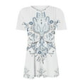 thumbnail image 4 of YEYLANERS Plus Size Tunic Tops for Women 2024 Trendy Boho Floral Print Shirts Summer Casual Short Sleeve Button V Neck Loose fit Front Pleated Tee Blouses，White，XL, 4 of 5