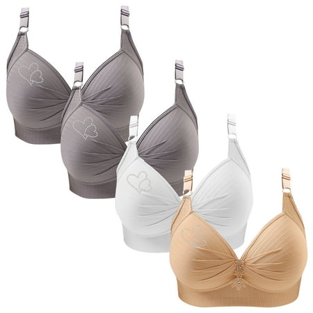 Clearance TOUMENY Supportive Bras for Women Nude Bra 4PC Woman s Printing Gathered Together Large Size Daily Bra Underwear No Rims