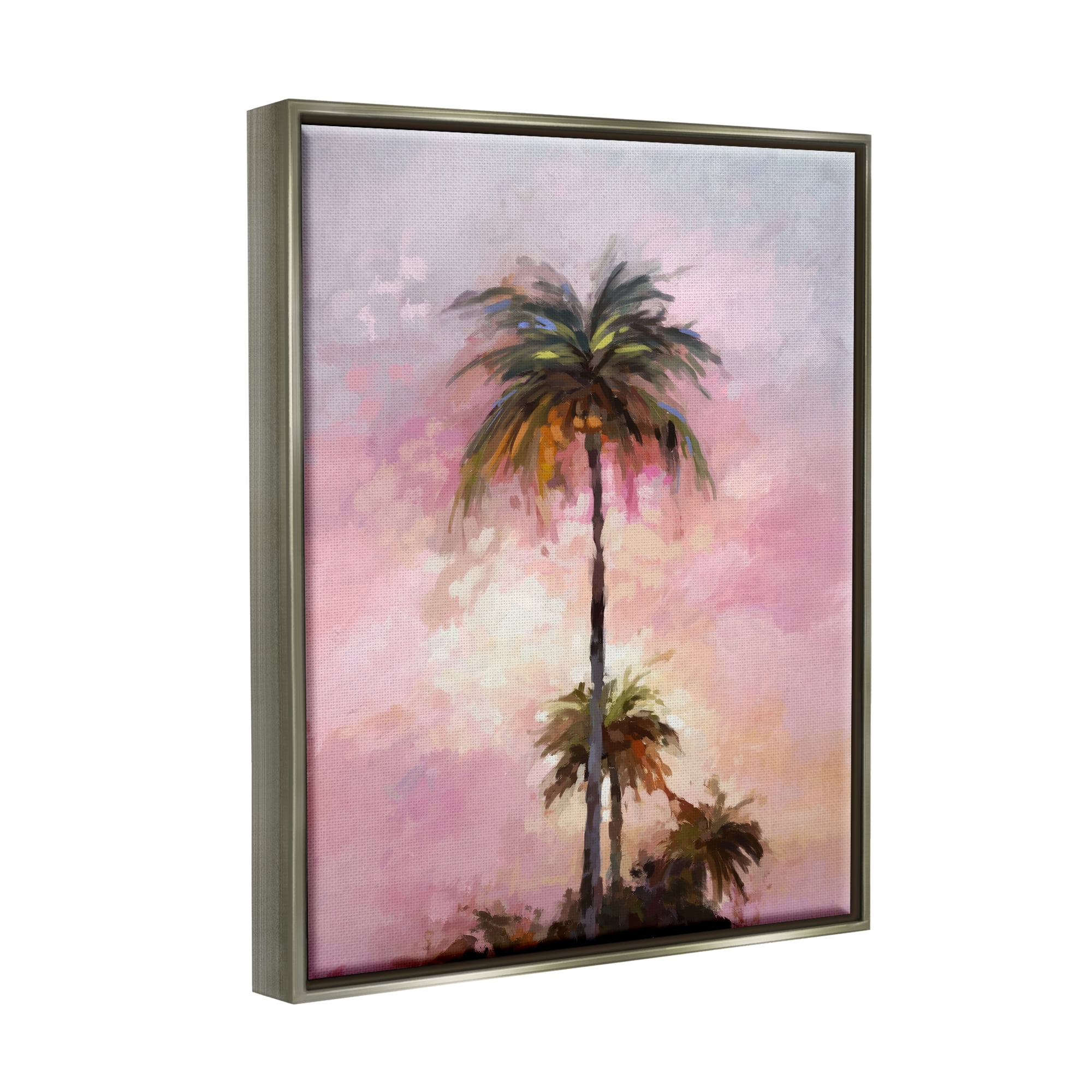 Stupell Industries Summer Sunset Palms Botanical & Floral Painting Gray Floater Framed Canvas Art Print Wall Art, 17 x 21