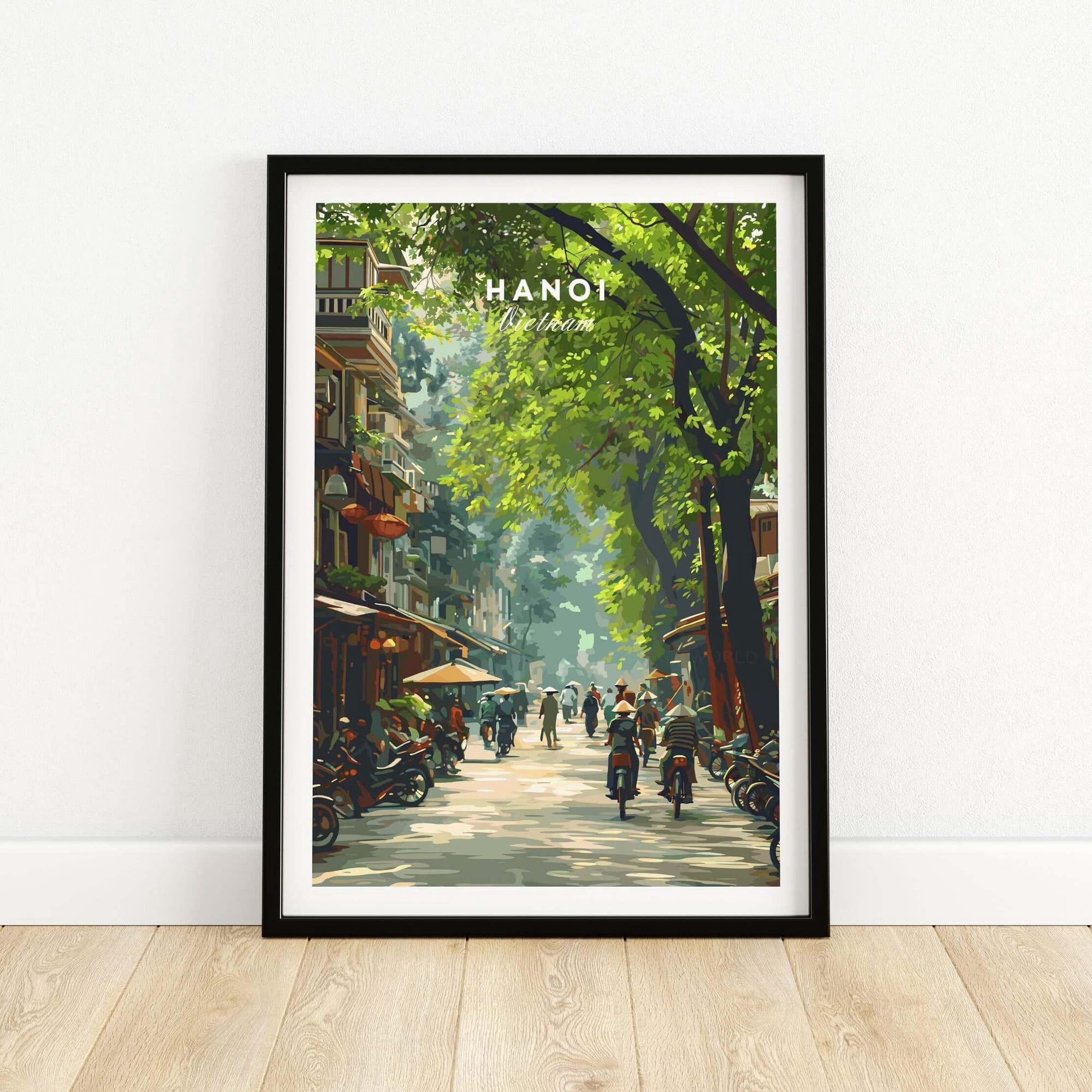 Hanoi Vietnam Poster City Street Scene Travel Art Urban Cityscape Colorful Wall Decor Fram