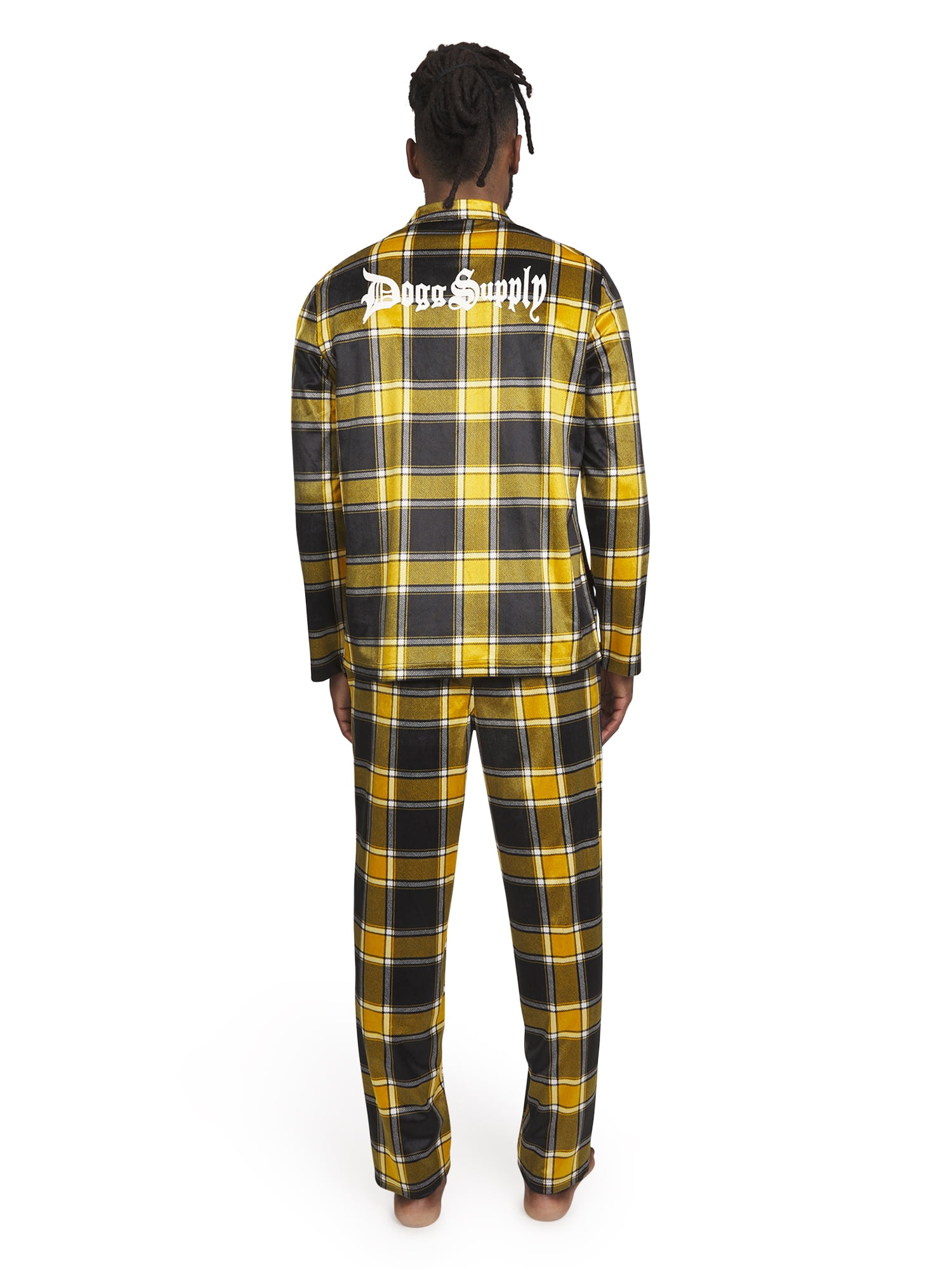 Dogg Supply by Snoop Dogg Men's 2-Piece Long Sleeve Microfleece Button Front Top and Pants Pajama Set