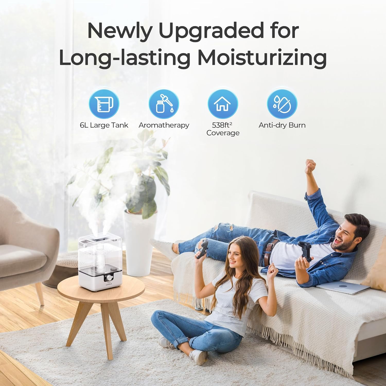 CHIVALZ Humidifier for Room, 6L Cool Mist Top-Fill Humidifiers with Diffuser up to 538 Sqft
