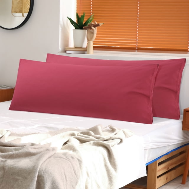 PiccoCasa 2 Pcs Body Pillowcases Microfiber Envelope Long Pillowcover, Queen Wine