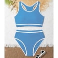 thumbnail image 5 of lnmuld Girls Contrast Sleeveless Trim Two Piece Swimsuit UPF 50+ Sun Protection Racerback High Waisted for Beach Pool Summer Swim Size:10-11 Years, 5 of 5