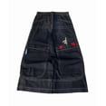 thumbnail image 1 of Pantalones vaqueros unisex estilo hip-hop gótico urbano de talle alto y corte holgado con diseños rasgados y bordados for hombre y mujer, 1 of 4