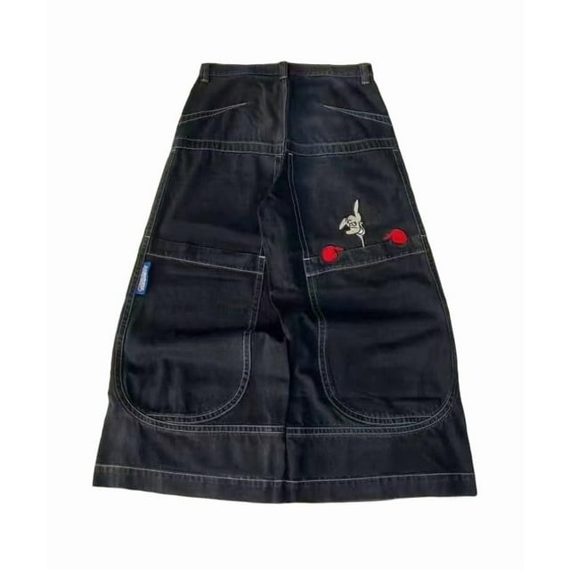 Pantalones vaqueros unisex estilo hip-hop gótico urbano de talle alto y corte holgado con diseños rasgados y bordados for hombre y mujer