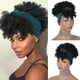 thumbnail image 1 of Peluca de cabello sintético para mujer, pelo corto negro Afro rizado con flequillo, turbante azul, envoltura de cabeza, 1 of 4