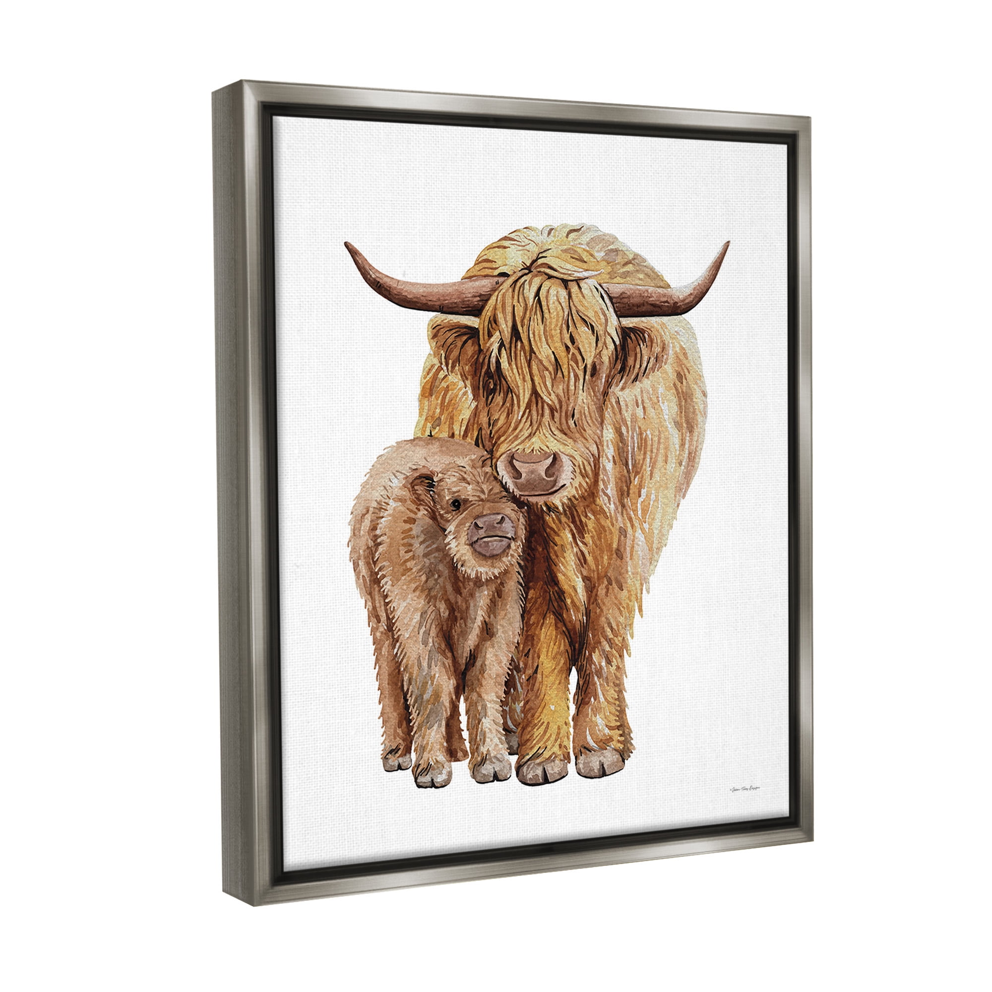 Stupell Industries Minimal Cattle & Calf Animals & Insects Painting Gray Floater Framed Canvas Art Print Wall Art, 17 x 21