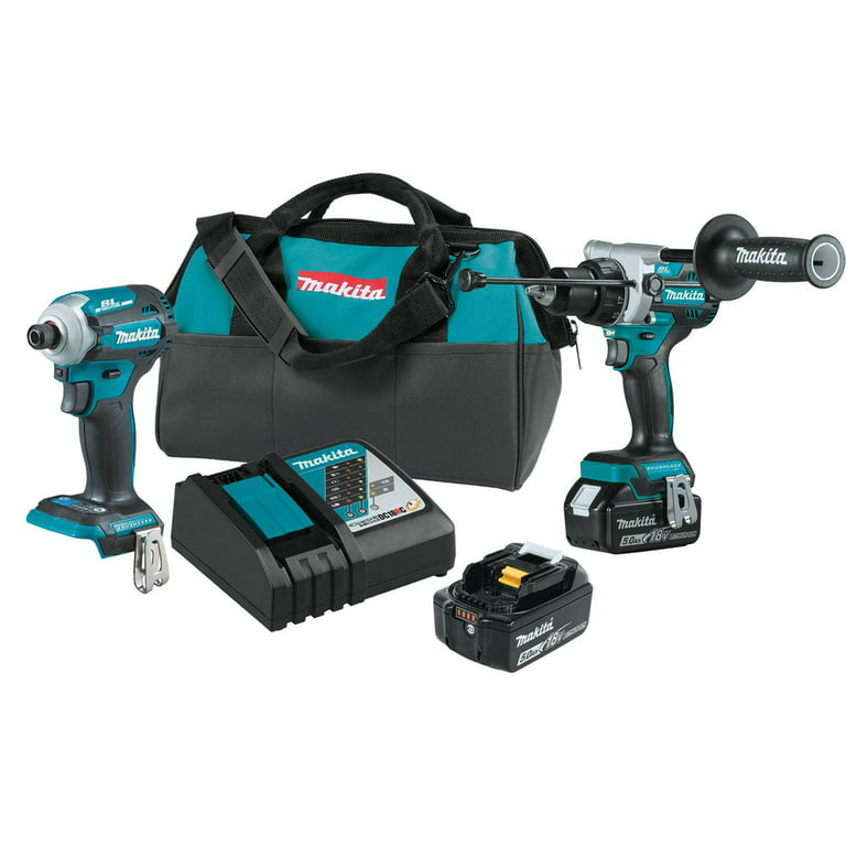 ægtefælle Sui raket Makita XT288T 18V LXT Brushless Lithium-Ion 1/2 in. Cordless Hammer Drill  Driver/ 4-Speed Impact Driver Combo Kit (5 Ah) - Walmart.com