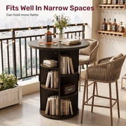 Hawsaiy Round Bar Table with Storage, 31.5 Pub Table with Sliding Door Cabinet, 39.6 Tall Bar Height Table, Modern Bistro Cocktail Table for Kitchen, Dining Room, Home Bar, Small Spaces
