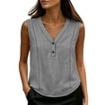 thumbnail image 3 of Bosfbaoi Womens Blouse V Neck Henley Relaxed Fit Sleeveless Stitch Detail Solid Casual Chic Tank Tops for Women, 3 of 9