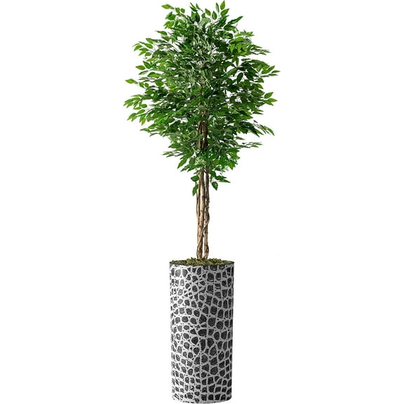 Artificial Tree in Modern Planter, Fake Ficus Silk Tree for Indoor and Outdoor Home Decoration - 75" Overall Tall (Plant Pot Plus Tree)