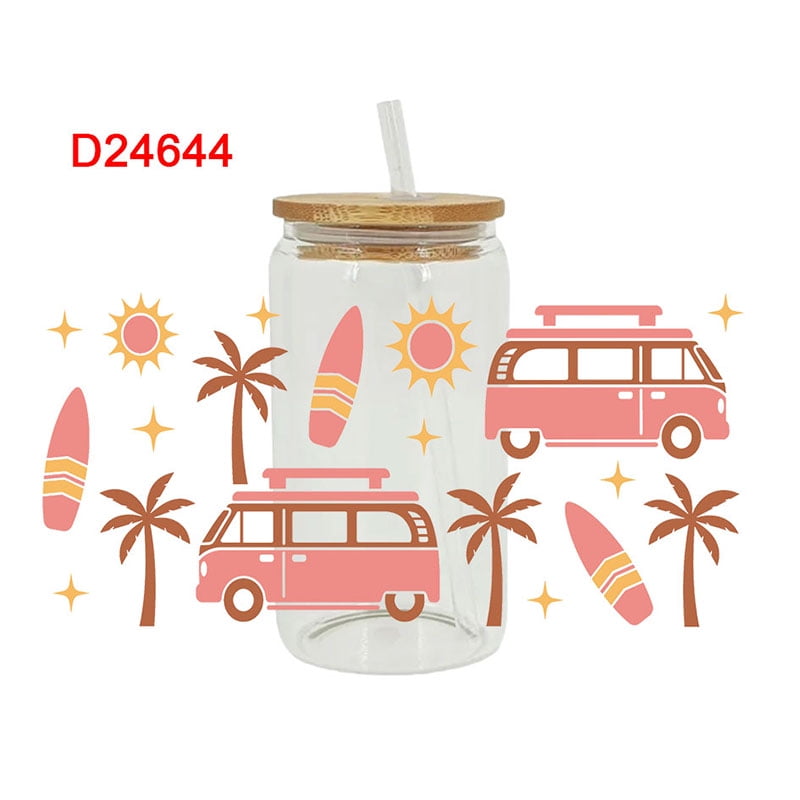 UV DTF Transfer Sticker Summer For The 16oz Libbey Glasses Wraps Bottles Cup Can DIY Waterproof Custom Decals D18004