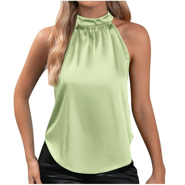 Timegard Womens Tank Tops Ruched Scoop Neck Back Button Layer Business Casual Sleeveless Tops Blouse