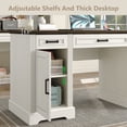 thumbnail image 3 of Furnihold 58"W Executive Desk with Outlet and 5 Drawers, Farmhouse Computer Desk, Off White Wooden Home Office Desk, Workspace for Work Study Writing, Brown Tabletop, 3 of 6