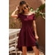 thumbnail image 1 of ABPHQTO Mini vestido con hombros descubiertos y manga corta en color borgoña para mujer, 1 of 5