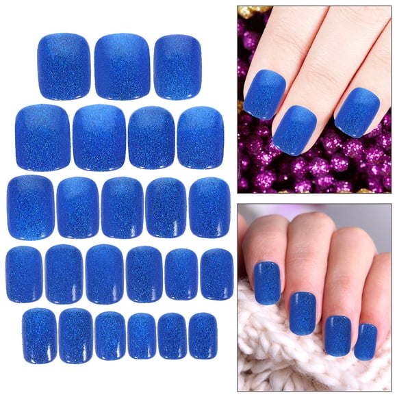 OULII 24Pcs Glitter Jelly Nails Press on Short Fake Nails Full Cover Nail Tips with Easy Apply Glue