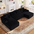 thumbnail image 3 of Muumblus 133" Modular Sectional Sofa with 2 Chaise Lounge, U-Shaped Oversized Boneless Cloud Couch, Black Corduroy Sleeper Sofa for Living Room, 3 of 12