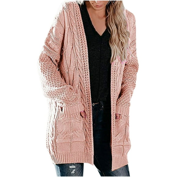 LOVZFMLL Cardigan for Women's Solid Color Cardigan Wool Sweater Pocket Recreational Long Sleeve Top